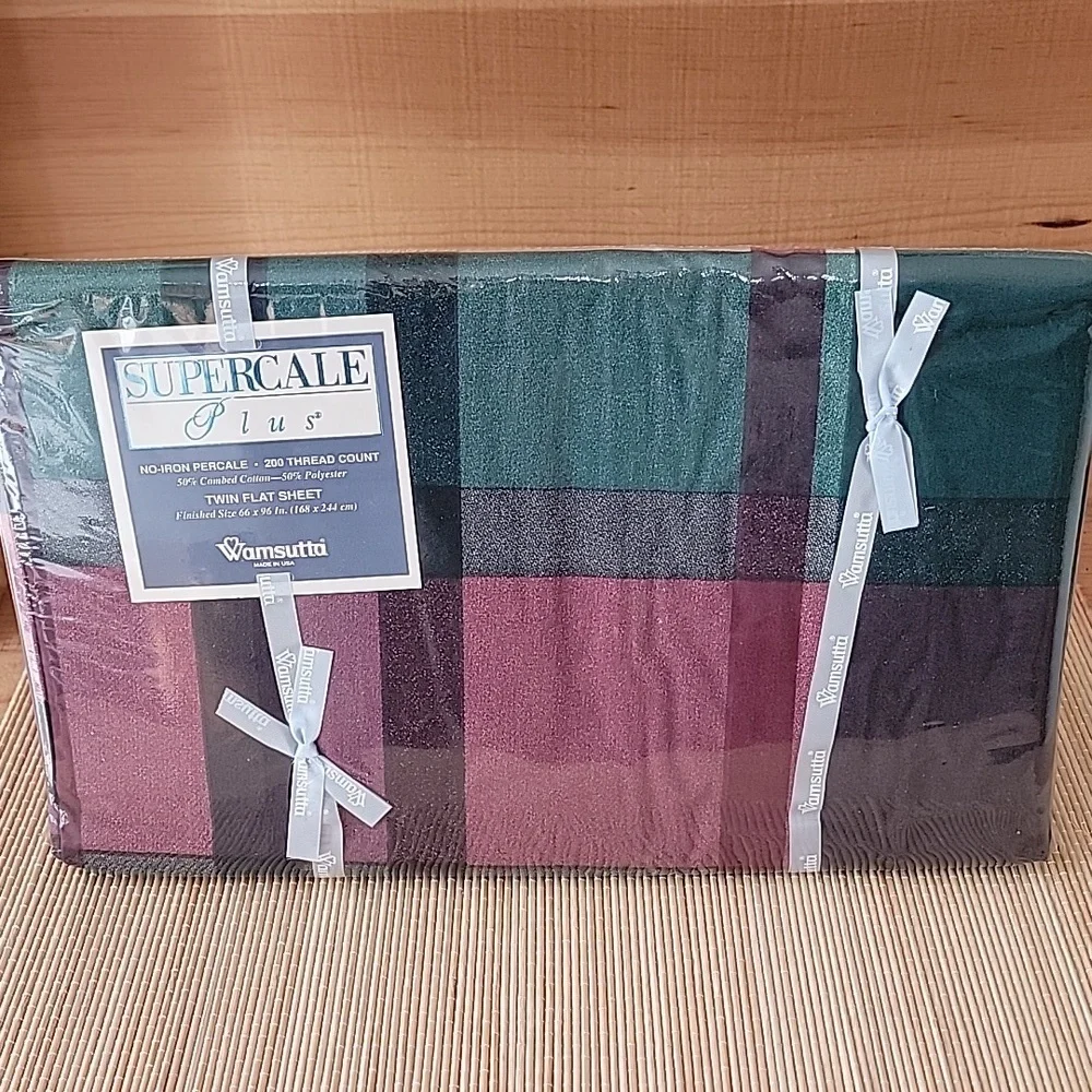 NWT 3 Wamsutta Tyler Plaid Hunter Collection Twin Flat Sheet Supercale Plus